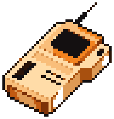 A pixel-art handheld device ringing